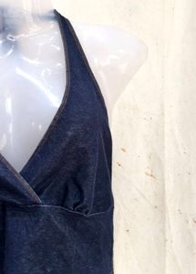 Blue Denim Halter Neck Crop Top