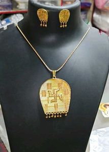 Gold Plated Swastik Pendant Set