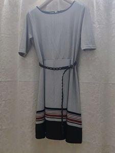 Striped Hem Dress with Belt