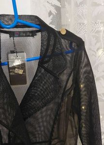 Black Mesh Trench Coat