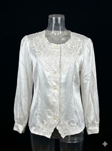 White Embroidered Satin Blouse