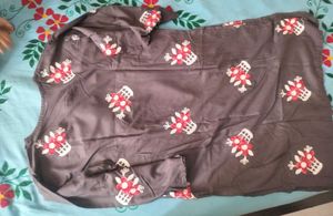 stylish grey cotton kurta - Red and white floral E