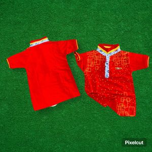 Vibrant Red Boys Polo Shirt with Geometric Print