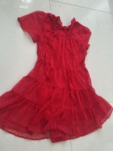 Elegant Red Swiss Dot Dress Material