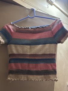Striped Off-Shoulder Crop Top