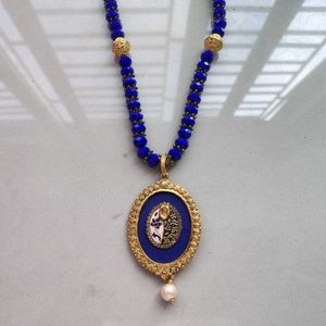 Elegant Blue Beaded Necklace with Pendant