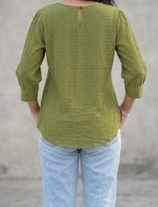 Olive Green Textured Crinkle Top