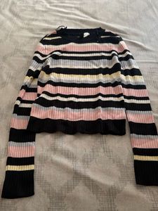 Striped Ribbed Knit Sweater
