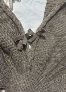 Taupe Brown Coquette Ribbon Crop Cardigan