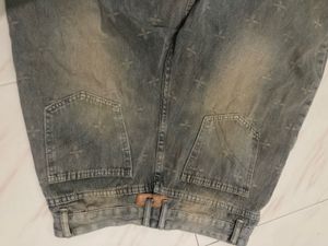 Vintage Cross Patterned Denim Jeans
