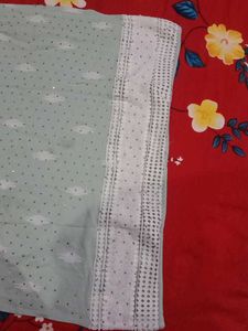 Elegant Mint Kurta Set with White Lace Overlay