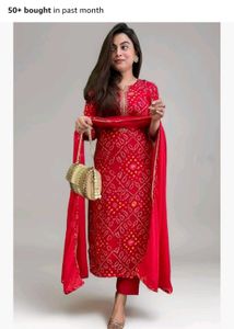 Red Bandhani Print Kurta Set