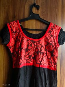 Red &amp; Black Dress With Pant &amp; Dupatta