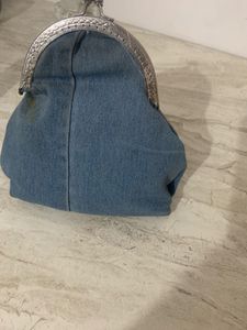 Denim Clutch with Floral Embroidery