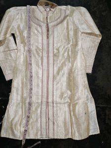 kids Cream Kurta with Maroon Embroidery