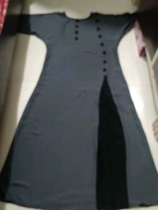 Elegant Grey Abaya with Black Accents