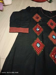 Stylish Black Kurta with Embellished Neckline