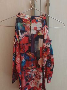 Vibrant Abstract Print Cold Shoulder Top