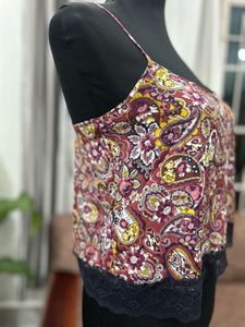 Paisley Print Camisole Top with Lace Trim