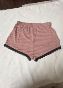 SHEIN Cozy Pink Ribbed Shorts with Lace Tri