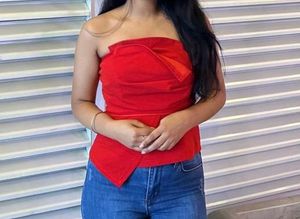Savana Red Strapless Peplum Top
