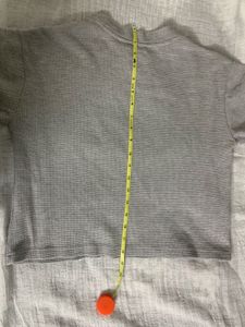 Grey Graphic Print Cropped Waffle Knit T-Shirt