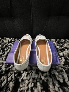 Footshez White Peep-Toe Flats