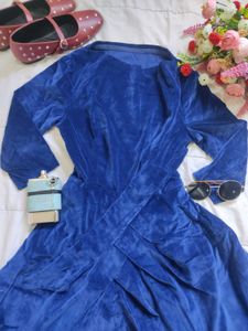 Vintage Blue Velvet Midi Dress