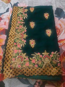 Beautiful Emerald Green Embroidered Saree
