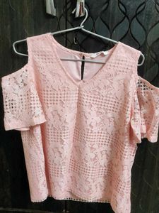 Pink Lace Cold Shoulder Top