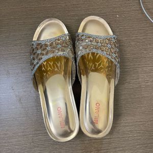 Gold Embellished Wedge Sandals