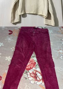 combo Burgundy jean and cream sweater