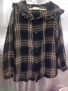 Dark Academia Plaid Ruffle Collar Shirt
