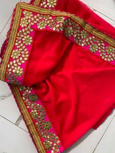 Vibrant Red Saree with Embellished Border