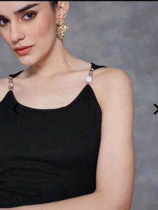 Black Tank Top with Embellished Straps
