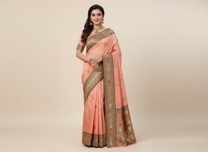 Elegant Peach Saree with Gold Embroidery