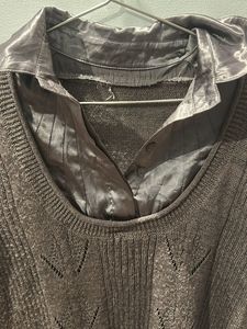 Knit Top with Satin attached formal wear sh