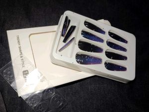 Blue Sparkling Ombre Coffin Press-On Nails