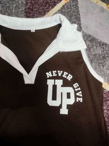 Brown Sleeveless Collared Crop Top