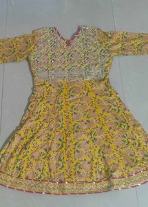 Yellow Floral Kurta Set with Sharara and Dupatta