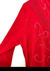 Red V-Neck Embellished Sweater
