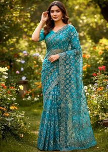 Embroidered Floral Net Saree 🌀