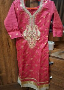 pink Kurta with Gold Embellishments
