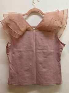 Ruffled Sheer Neckline Top