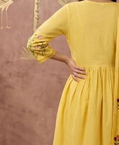 Yellow Kurta Set with Floral Embroidery