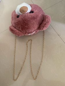 Cute Pink Teddy Bear Faux Fur Crossbody Bag