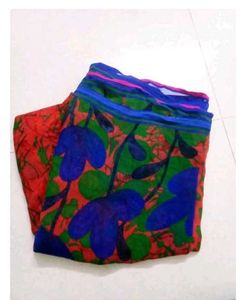 Red Floral Saree with unstitche blouse