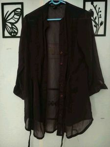 wine Sheer Button-Up shirt