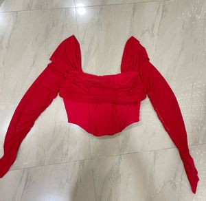 Savana Red Corset Style Long Sleeve Top