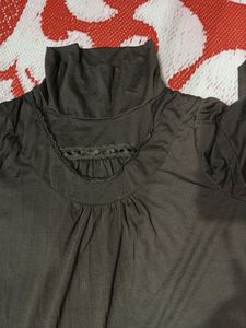 Turtleneck Long Sleeve top with Lace Trim